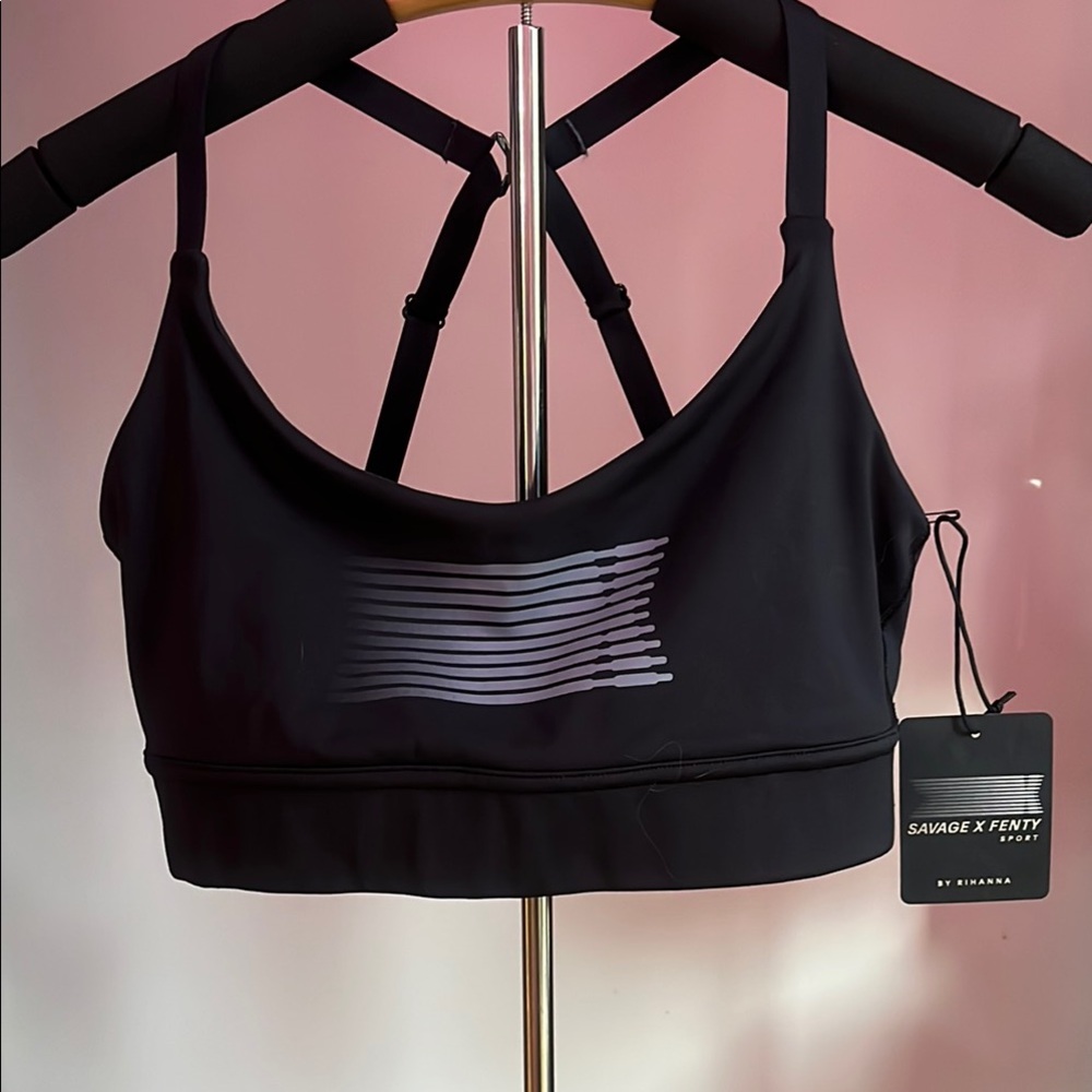 Savage X Fenty Black Strappy Sports Bra with Mesh Detail